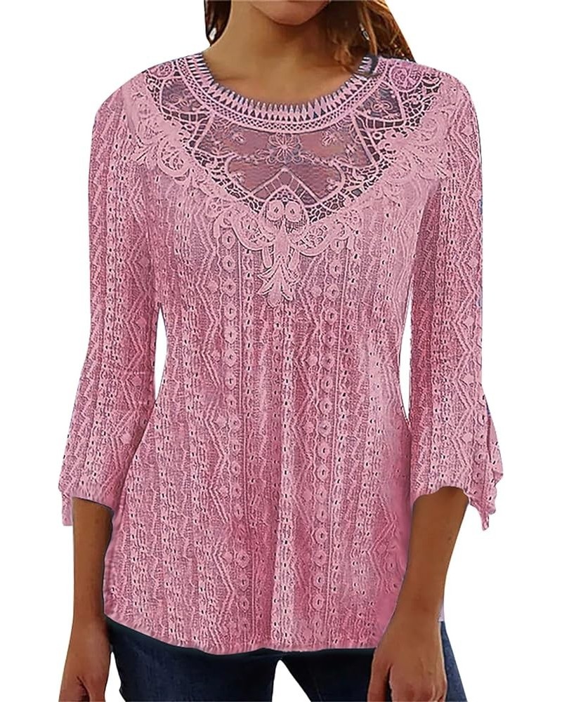 Sexy Tops for Women,2024 Spring Long Sleeve Lace Crochet Hollowout Ruffle Mesh Shirt Date Night Going Out Blouse E-pink $8.35...