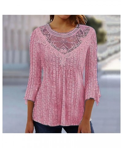 Sexy Tops for Women,2024 Spring Long Sleeve Lace Crochet Hollowout Ruffle Mesh Shirt Date Night Going Out Blouse E-pink $8.35...