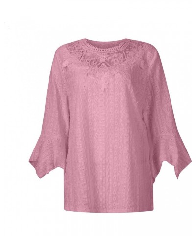 Sexy Tops for Women,2024 Spring Long Sleeve Lace Crochet Hollowout Ruffle Mesh Shirt Date Night Going Out Blouse E-pink $8.35...