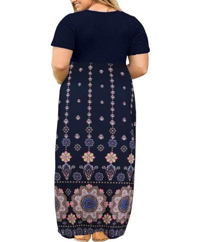 Plus Size Dresses for Curvy Women Summer Casual Beach Long Maxi Dress with Pockets Navy Blue Paisley $18.47 Dresses