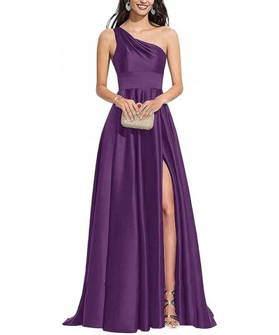 One Shoulder Dresses for Women V Neck Bridesmaid Dresses with Slit Womens Satin Dresses Purple $31.49 Dresses