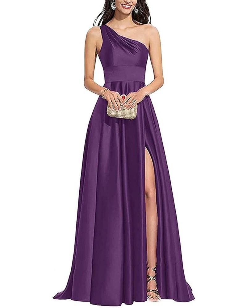 One Shoulder Dresses for Women V Neck Bridesmaid Dresses with Slit Womens Satin Dresses Purple $31.49 Dresses