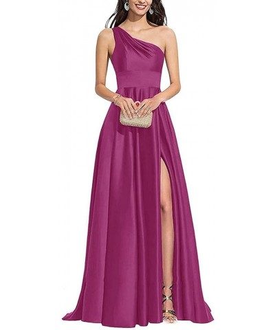 One Shoulder Dresses for Women V Neck Bridesmaid Dresses with Slit Womens Satin Dresses Purple $31.49 Dresses