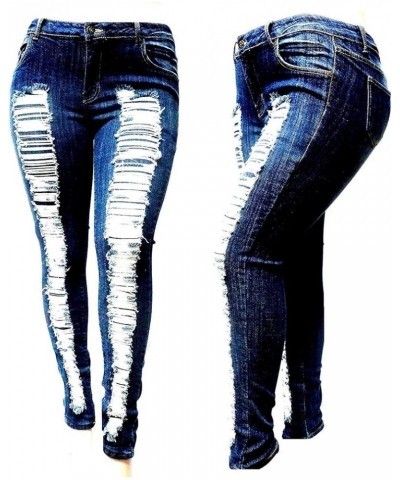 Womens Plus Size Distressed Ripped Blue Skinny Denim Jeans Pants Super Plus Size Dk Blue Ripped Jeans N629 $13.14 Jeans