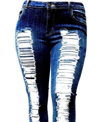 Womens Plus Size Distressed Ripped Blue Skinny Denim Jeans Pants Super Plus Size Dk Blue Ripped Jeans N629 $13.14 Jeans