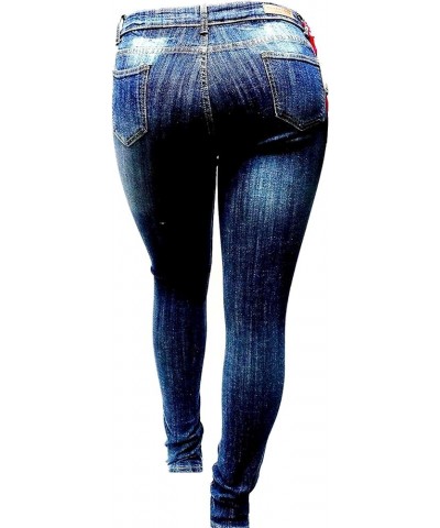 Womens Plus Size Distressed Ripped Blue Skinny Denim Jeans Pants Super Plus Size Dk Blue Ripped Jeans N629 $13.14 Jeans