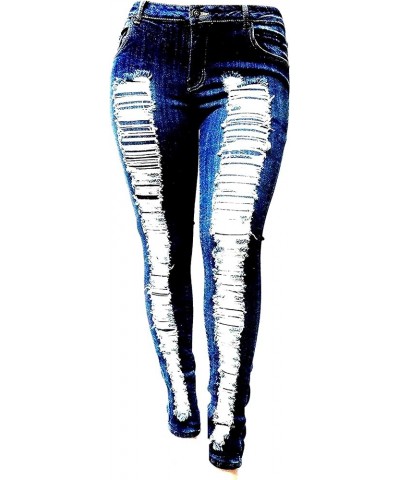 Womens Plus Size Distressed Ripped Blue Skinny Denim Jeans Pants Super Plus Size Dk Blue Ripped Jeans N629 $13.14 Jeans