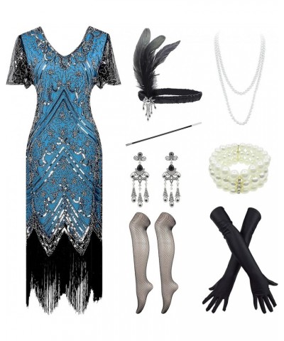 Stone Women Gatsby Cocktail Flapper Plus Dress 20S Headband Accessories Set Style 2 Lake Blue $26.35 Dresses