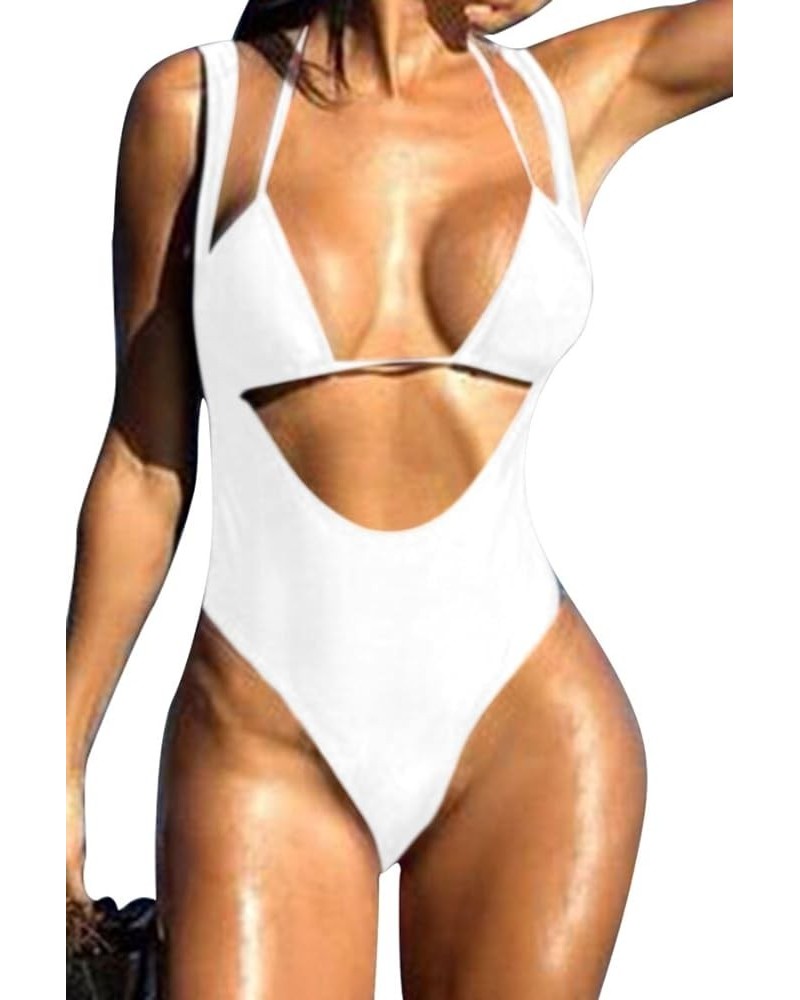 Women's Halter 2 Piece Swimsuit Brazilian Thong Triangle Bikini Set Sexy Push Up White $16.10 Swimsuits