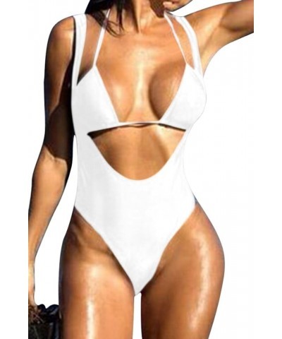 Women's Halter 2 Piece Swimsuit Brazilian Thong Triangle Bikini Set Sexy Push Up White $16.10 Swimsuits