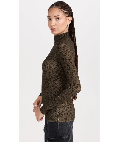 Women's All Over Printed Mockneck Long Sleeved Shirt Leopard Spot Green $17.82 Blouses