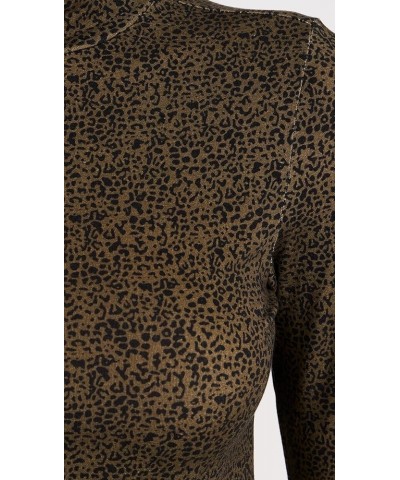 Women's All Over Printed Mockneck Long Sleeved Shirt Leopard Spot Green $17.82 Blouses