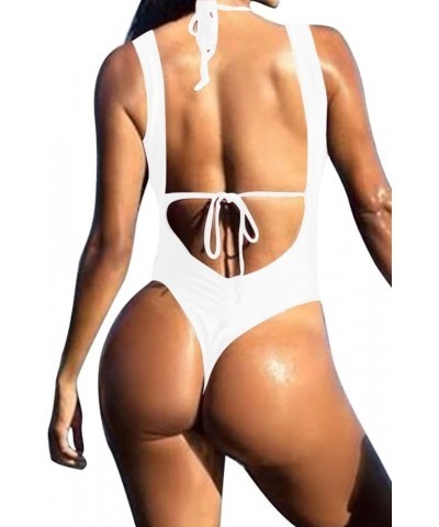 Women's Halter 2 Piece Swimsuit Brazilian Thong Triangle Bikini Set Sexy Push Up White $16.10 Swimsuits