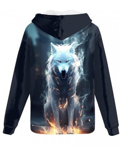 JooMeryer Men's 3D Wolf Print Casual Jacket Full Zip Hoodie Hooded Sweatshirts White Fox Fire $14.35 Hoodies & Sweatshirts