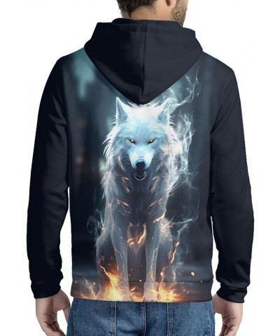 JooMeryer Men's 3D Wolf Print Casual Jacket Full Zip Hoodie Hooded Sweatshirts White Fox Fire $14.35 Hoodies & Sweatshirts