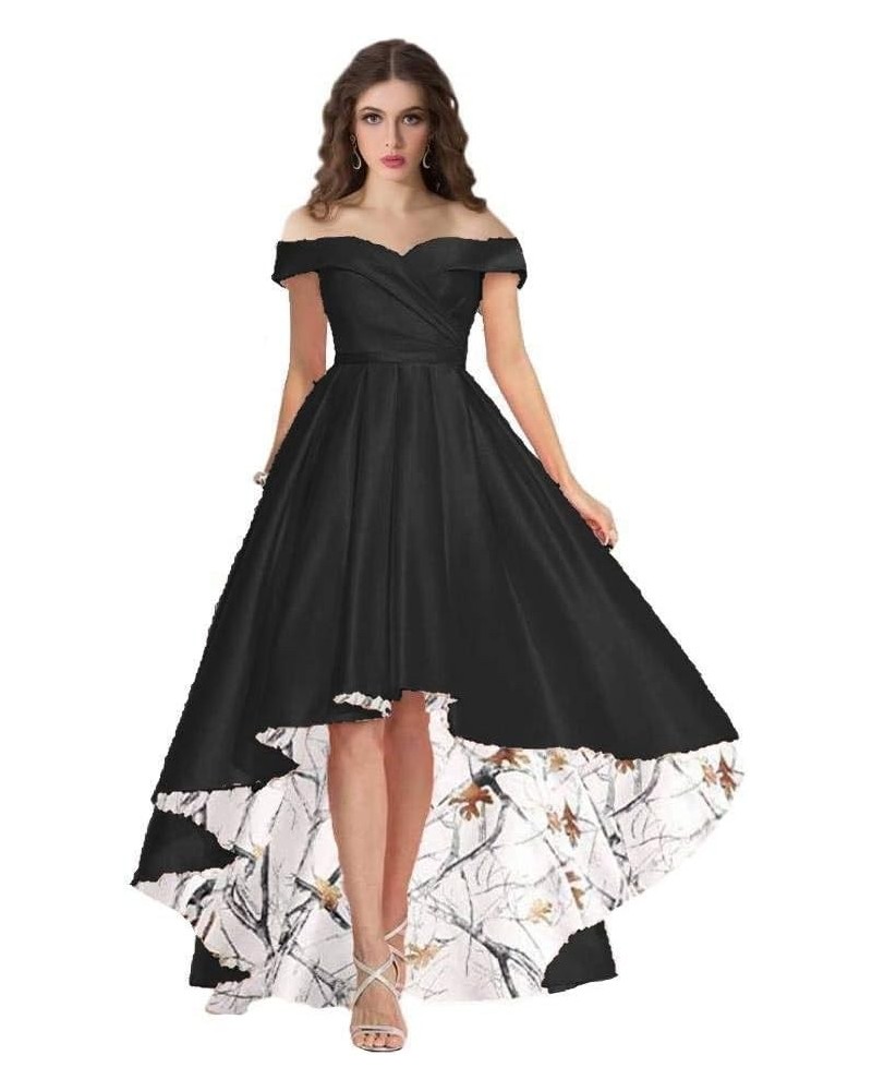 YINGJIABride High Low Camo Wedding Guest Bridesmaid Dresses Off Shoulder Cap Sleeve Black $46.63 Dresses