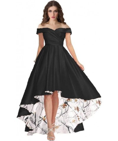 YINGJIABride High Low Camo Wedding Guest Bridesmaid Dresses Off Shoulder Cap Sleeve Black $46.63 Dresses