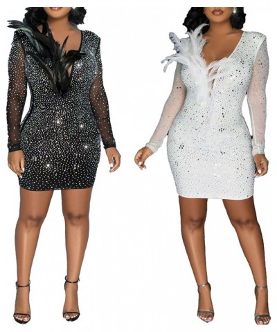 Women's Sexy Rhinestone Long Sleeve Night Club Dress Party Clubwear Evening Dress 9 White $24.18 Dresses