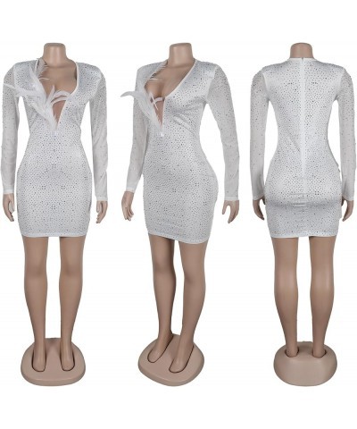 Women's Sexy Rhinestone Long Sleeve Night Club Dress Party Clubwear Evening Dress 9 White $24.18 Dresses