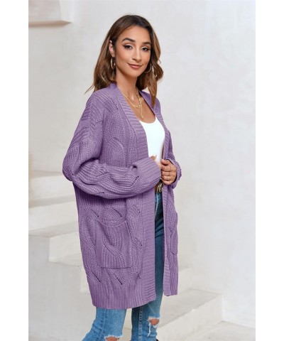 Women's Cardigan Sweaters Long Sleeve Plus Size Solid Cable Knit Open Front Outerwear with Pockets Purple $27.83 Sweaters