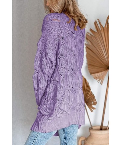 Women's Cardigan Sweaters Long Sleeve Plus Size Solid Cable Knit Open Front Outerwear with Pockets Purple $27.83 Sweaters