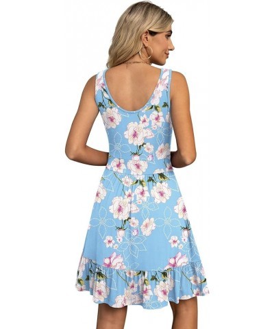 Women's Summer Casual U Neck Sundresses Pleated Knee Length Sleeveless Tank Dress Flower Light Blue $14.96 Dresses