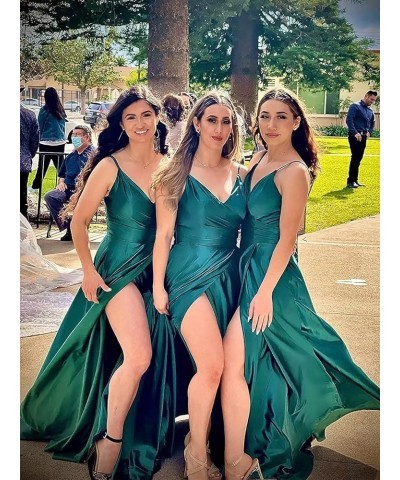 V Neck Bridesmaid Dresses Long with Slit A-line Prom Dresses for Women Satin Formal Evening Gown with Pockets Mint $31.24 Dre...