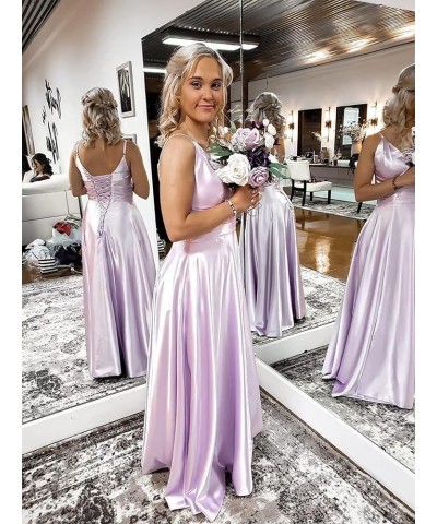 V Neck Bridesmaid Dresses Long with Slit A-line Prom Dresses for Women Satin Formal Evening Gown with Pockets Mint $31.24 Dre...