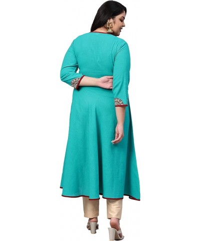 Women's Cotton Slub Patch Work Angrakha Kurta for Mother's Day - Mustard Teal Blue. $20.51 Tops