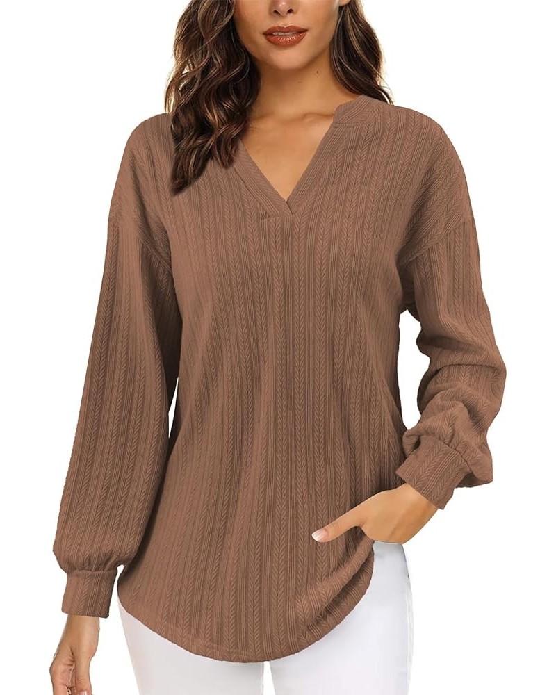 Sweaters for Women Long Sleeve Square Neck Shirts Dressy Casual Loose Blouses Fall Pullovers Tunic Tops A-brown $18.71 Tops