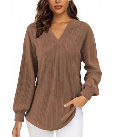 Sweaters for Women Long Sleeve Square Neck Shirts Dressy Casual Loose Blouses Fall Pullovers Tunic Tops A-brown $18.71 Tops