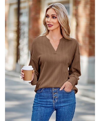 Sweaters for Women Long Sleeve Square Neck Shirts Dressy Casual Loose Blouses Fall Pullovers Tunic Tops A-brown $18.71 Tops