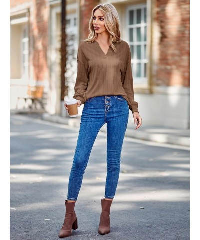 Sweaters for Women Long Sleeve Square Neck Shirts Dressy Casual Loose Blouses Fall Pullovers Tunic Tops A-brown $18.71 Tops