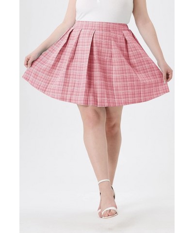 Women Plus Size Skirts Stretchy Buttons Hidden Zipper Mini Skirt Swing A Line Skater Skirt Black XL-5XL 9_ F079_ Plaid Pleate...