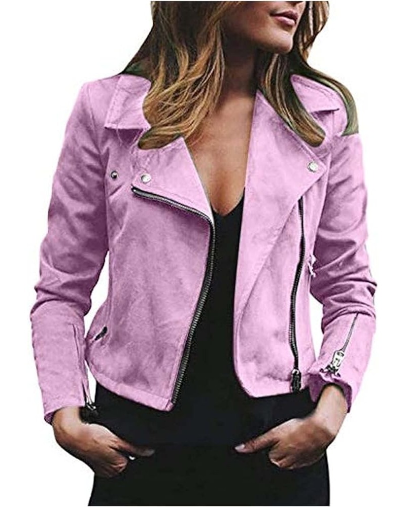 Faux Leather Jacket Women Plus Size Motorcycle Zipper Bomber PU Biker Coat Short Lightweight Vegan Pleather Fashion Faux Leat...