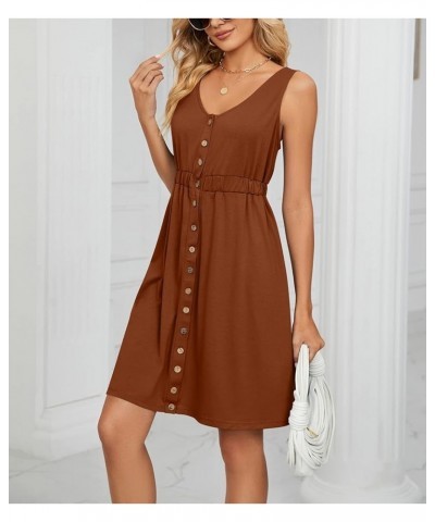 Women's Summer Casual Crew Neck Tank Dress Sleeveless Drawstring T Shirt Sundress A line Midi Dress with Pockets Bcaramel $15...