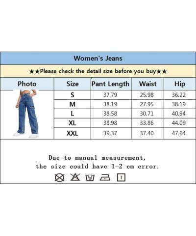 Womens Denim Cargo Pants Flap Pocket High Waisted Stretchy Straight Wide Leg Jeans 646-blue $19.36 Jeans