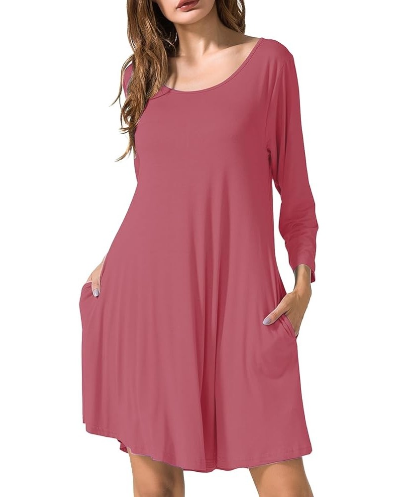 Women's 3/4 Sleeve Dress Casual Swing Pockets T-Shirt Loose Dress Grayish Pink $15.11 Dresses