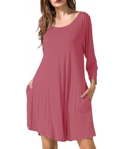 Women's 3/4 Sleeve Dress Casual Swing Pockets T-Shirt Loose Dress Grayish Pink $15.11 Dresses