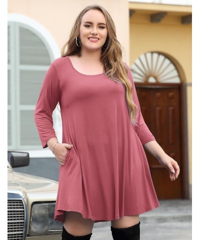 Women's 3/4 Sleeve Dress Casual Swing Pockets T-Shirt Loose Dress Grayish Pink $15.11 Dresses