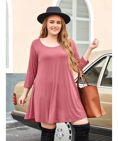 Women's 3/4 Sleeve Dress Casual Swing Pockets T-Shirt Loose Dress Grayish Pink $15.11 Dresses