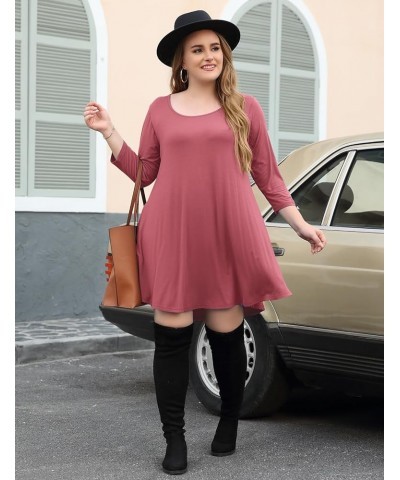 Women's 3/4 Sleeve Dress Casual Swing Pockets T-Shirt Loose Dress Grayish Pink $15.11 Dresses