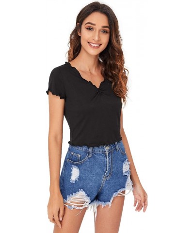 Women's Basic Crop Top Short Sleeve Round Neck Tee T-Shirt Black-5 $10.75 T-Shirts