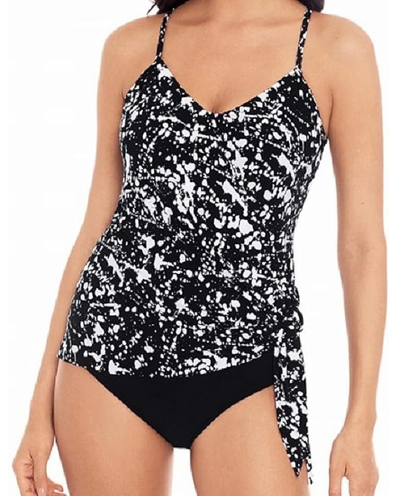 Women's Solid Alex V-Neck Tankini Top with Underwire Bra and Adjustable Straps Splatter Black/White $53.71 Swimsuits