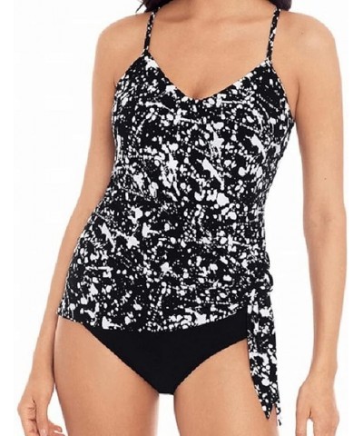 Women's Solid Alex V-Neck Tankini Top with Underwire Bra and Adjustable Straps Splatter Black/White $53.71 Swimsuits