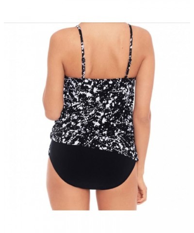 Women's Solid Alex V-Neck Tankini Top with Underwire Bra and Adjustable Straps Splatter Black/White $53.71 Swimsuits