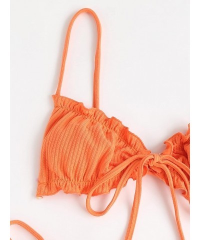 Women's Floral Print Tie Side Swimwear Straps Bikini Sets Swimsuits Plain Orange $12.30 Swimsuits