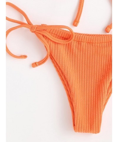 Women's Floral Print Tie Side Swimwear Straps Bikini Sets Swimsuits Plain Orange $12.30 Swimsuits