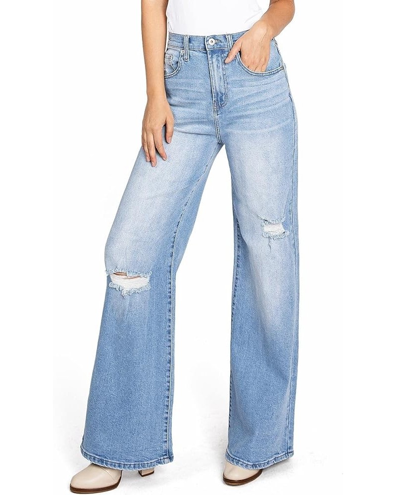 Women's Juniors High Rise Wide Leg Denim Light Denim $29.14 Jeans