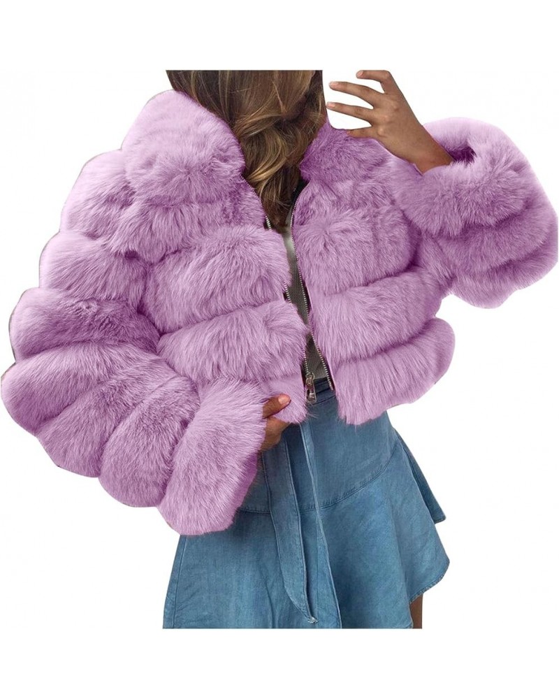 Fur Coats for Women Faux Plus Size Fleece Jackets Chunky Fuzzy Overcoats Thick Warm Winter Cardigan with Pockets Purple $25.9...